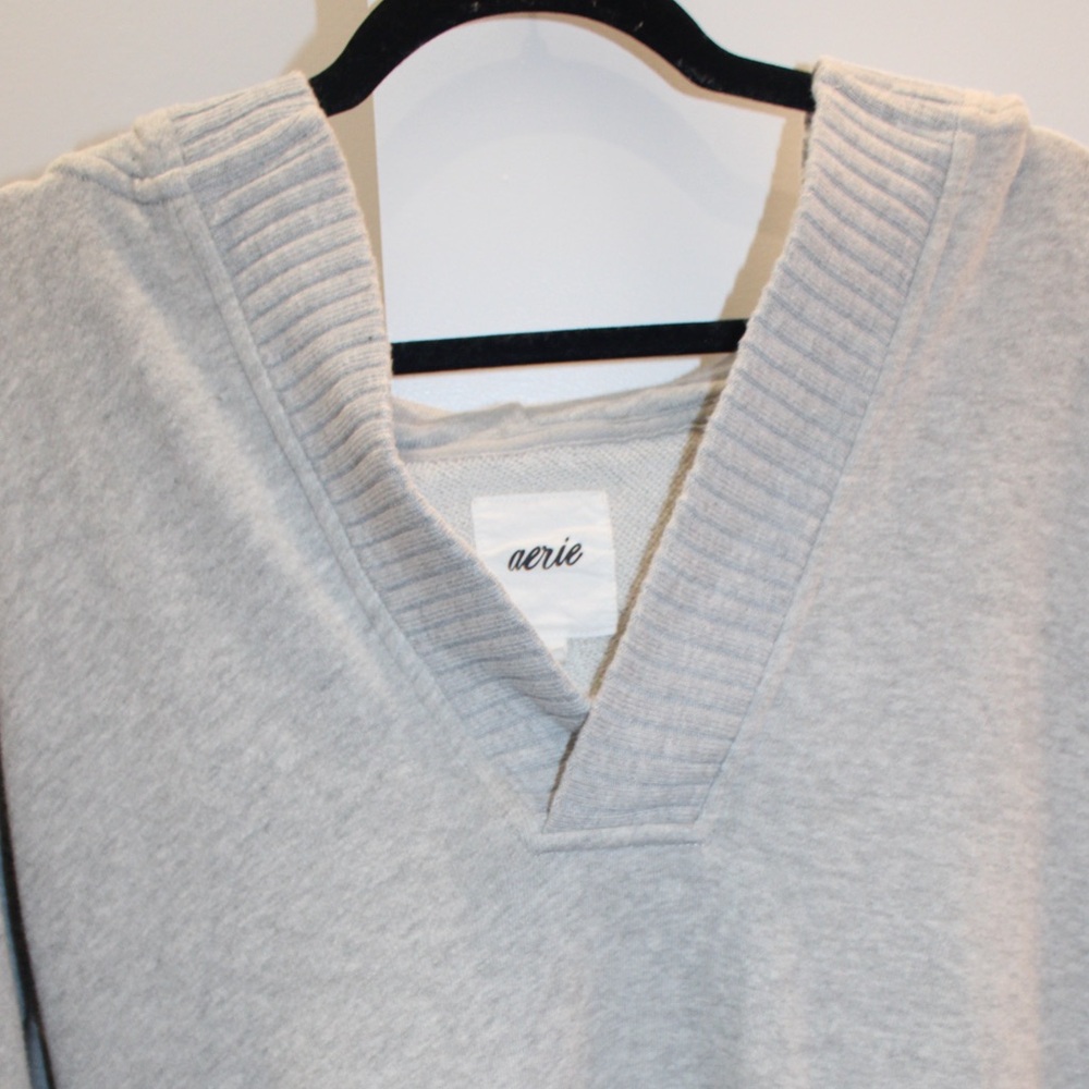 Aerie Down‑To‑Earth Henley Hoodie Oversized Gray Sweatshirt — XS - Picture 6 of 13